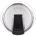 Slim Cruiser Tumbler splash-proof lid with black base, clear dome cover, and side grip tabs shown from above on white background