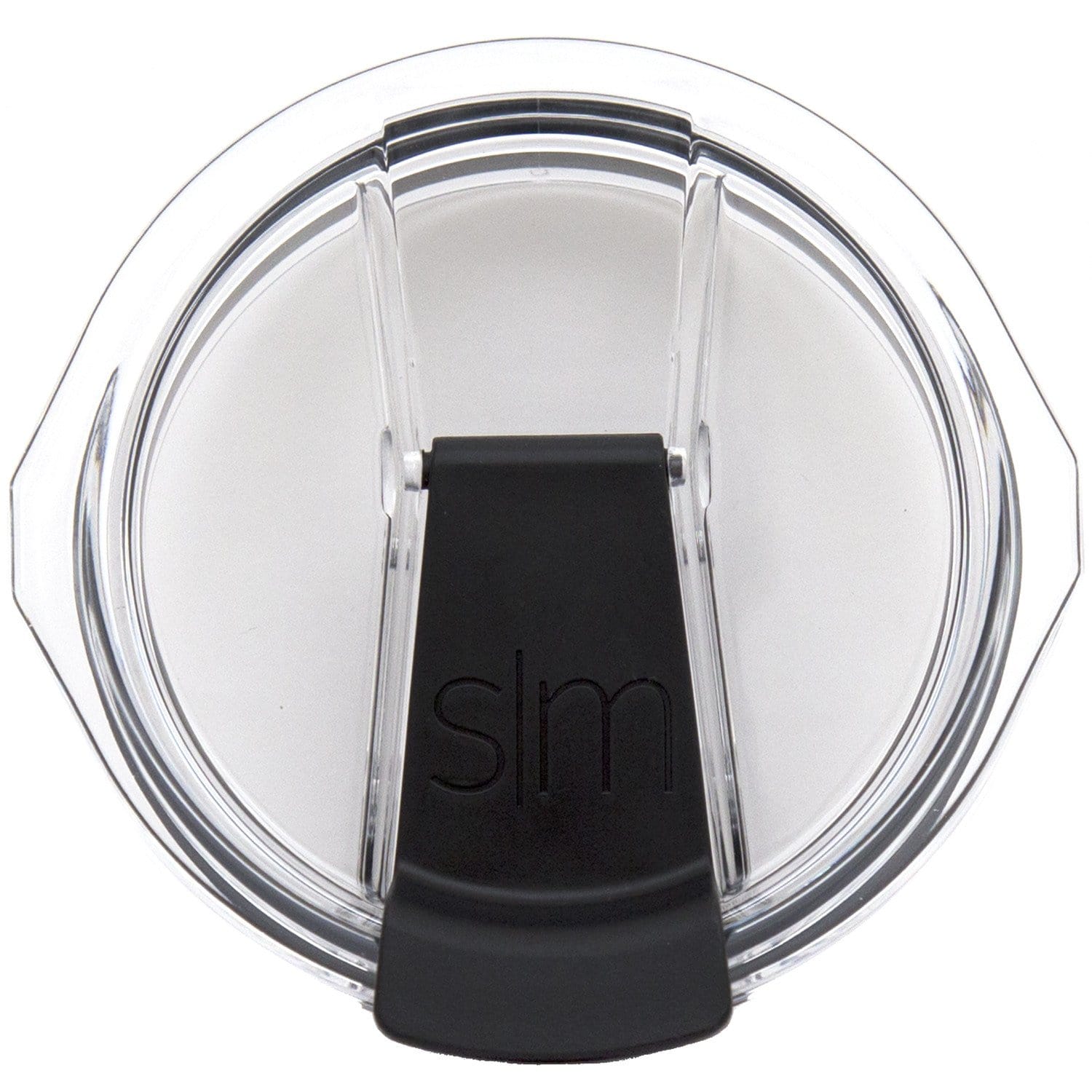 Slim Cruiser Tumbler splash-proof lid with black base, clear dome cover, and side grip tabs shown from above on white background