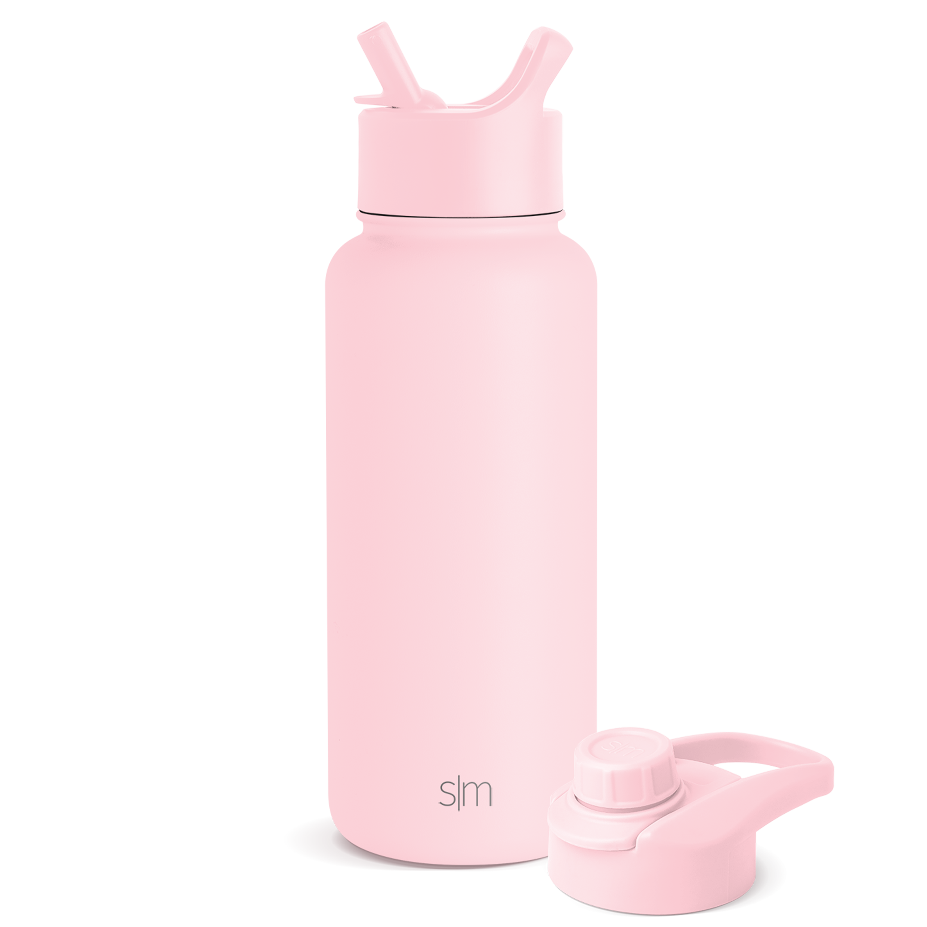 Soft pale pink product with accessories on white background