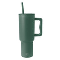 Sage green Trek Tumbler with matching handle and straw on white background
