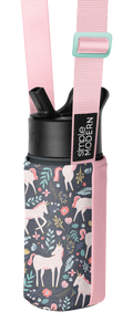 Soft pink bottle holder with adjustable straps in pale ballet pink and saturated candy pink exterior panel
