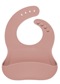 Dusty rose mauve baby bib displayed against a white background