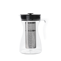 SM Cold Brew Coffee Maker with transparent glass carafe, white body, and black lid mechanism