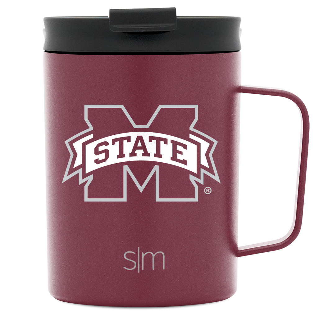 Deep burgundy ceramic mug with charcoal gray lid and handle, featuring a rich, sophisticated design with strong color contrast