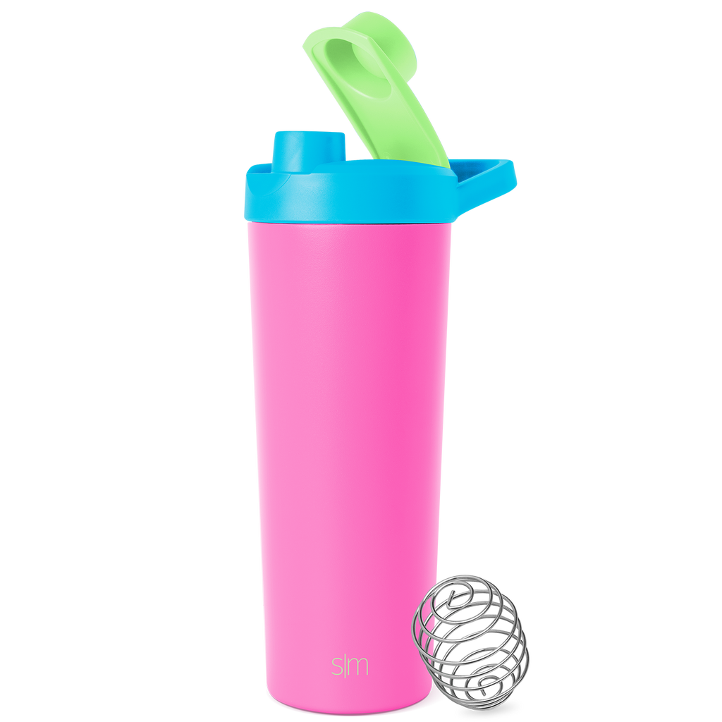 Simple Modern hot pink cylindrical shaker bottle with secure lid, centered against white background