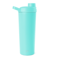 Bright turquoise seafoam water bottle with cylindrical body and lid assembly against white background