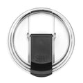 Translucent clear acrylic container lid with charcoal gray tones and silver light reflections on minimalist background