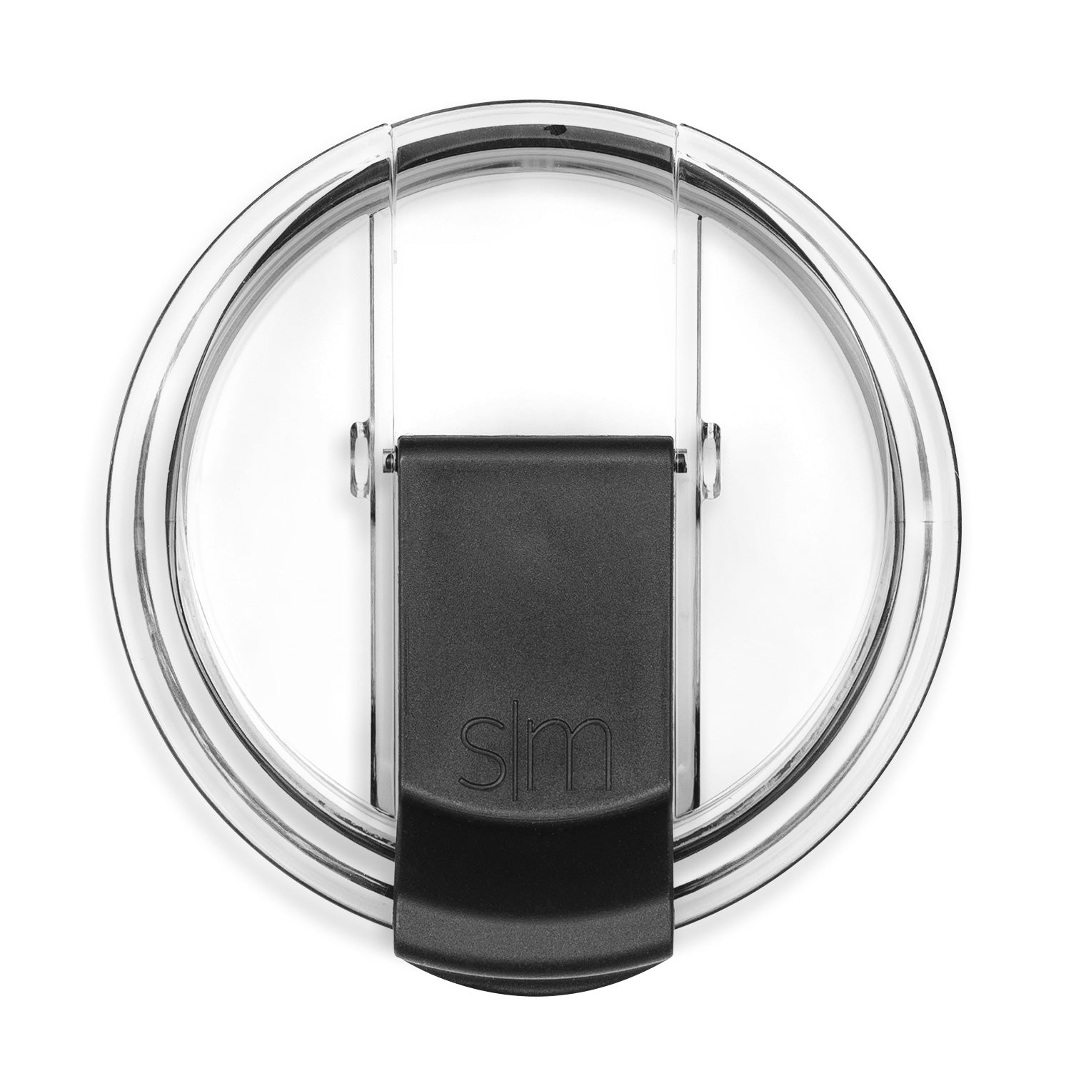 Translucent clear acrylic container lid with charcoal gray tones and silver light reflections on minimalist background