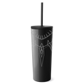 Black tumbler with metallic silver mystical line design