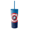 Simple Modern blue tumbler with lid and straw against white background
