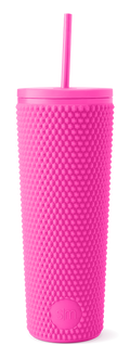 Vivid hot pink insulated tumbler with white background