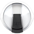 Clear and black splash-proof lid for 30oz Cruiser Tumbler with transparent dome, black center band, and trapezoidal base, shown on white background.