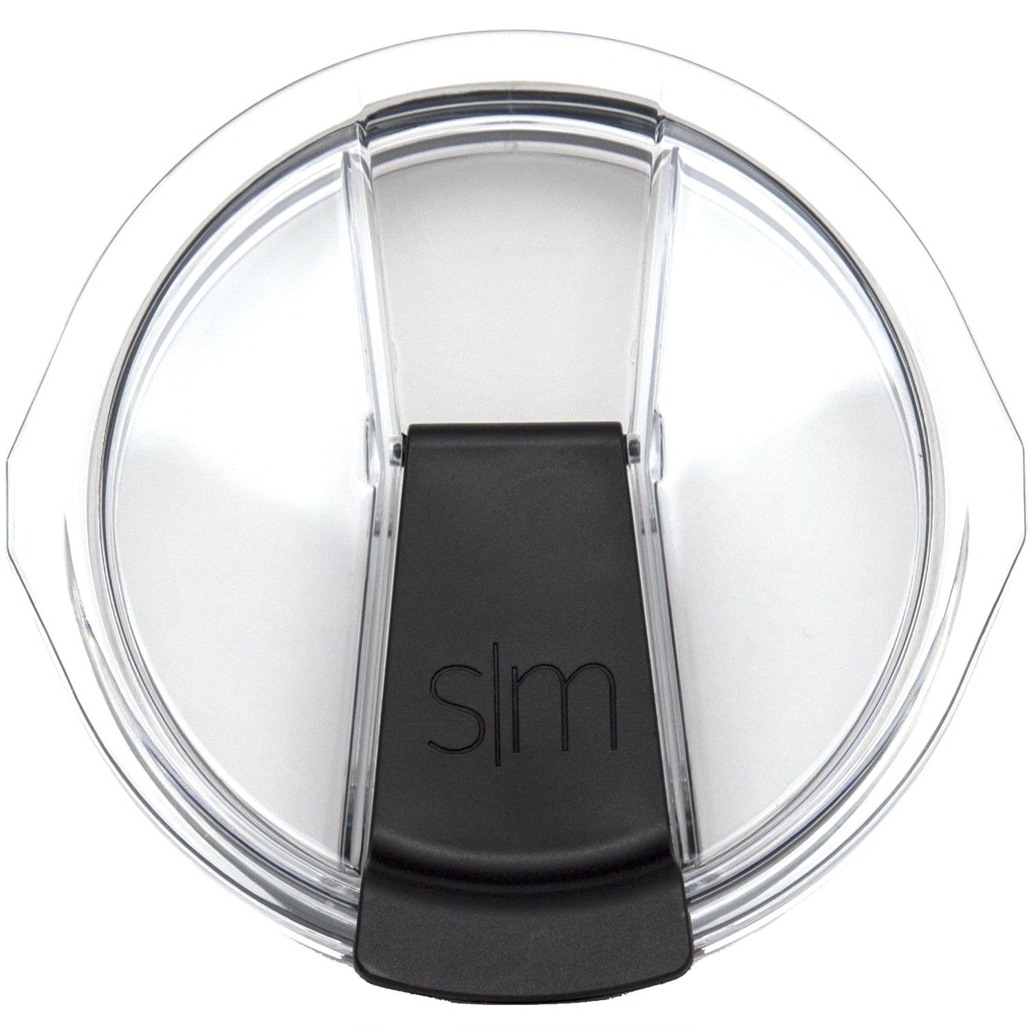 Clear and black splash-proof lid for 30oz Cruiser Tumbler with transparent dome, black center band, and trapezoidal base, shown on white background.