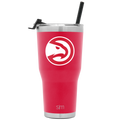 Hot pink stainless steel tumbler with white eagle logo and silver metallic rim and lid