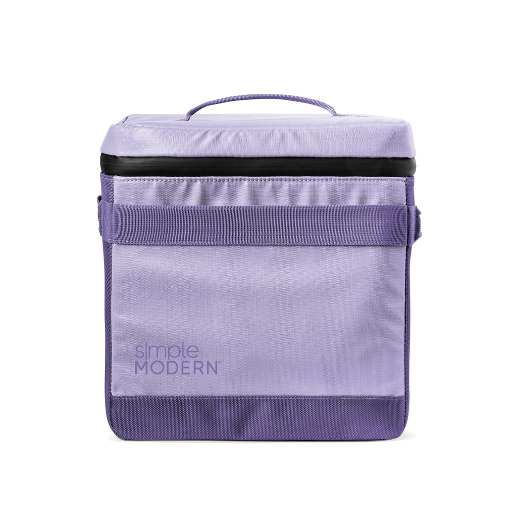 Light purple Simple Modern insulated lunch bag with soft sides displayed against white background, studio product photography setup