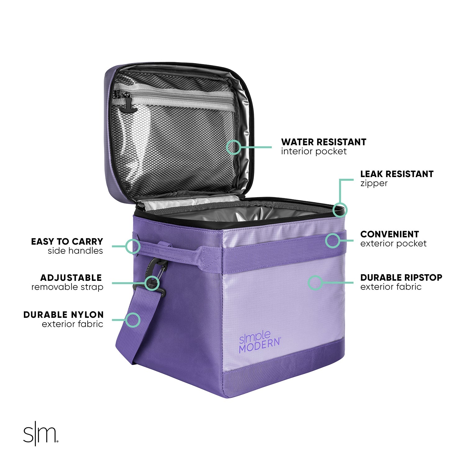Vibrant purple and lavender two-tone clutch or bag with black interior lining, featuring color-blocked design with deep purple exterior and lighter lavender panels.