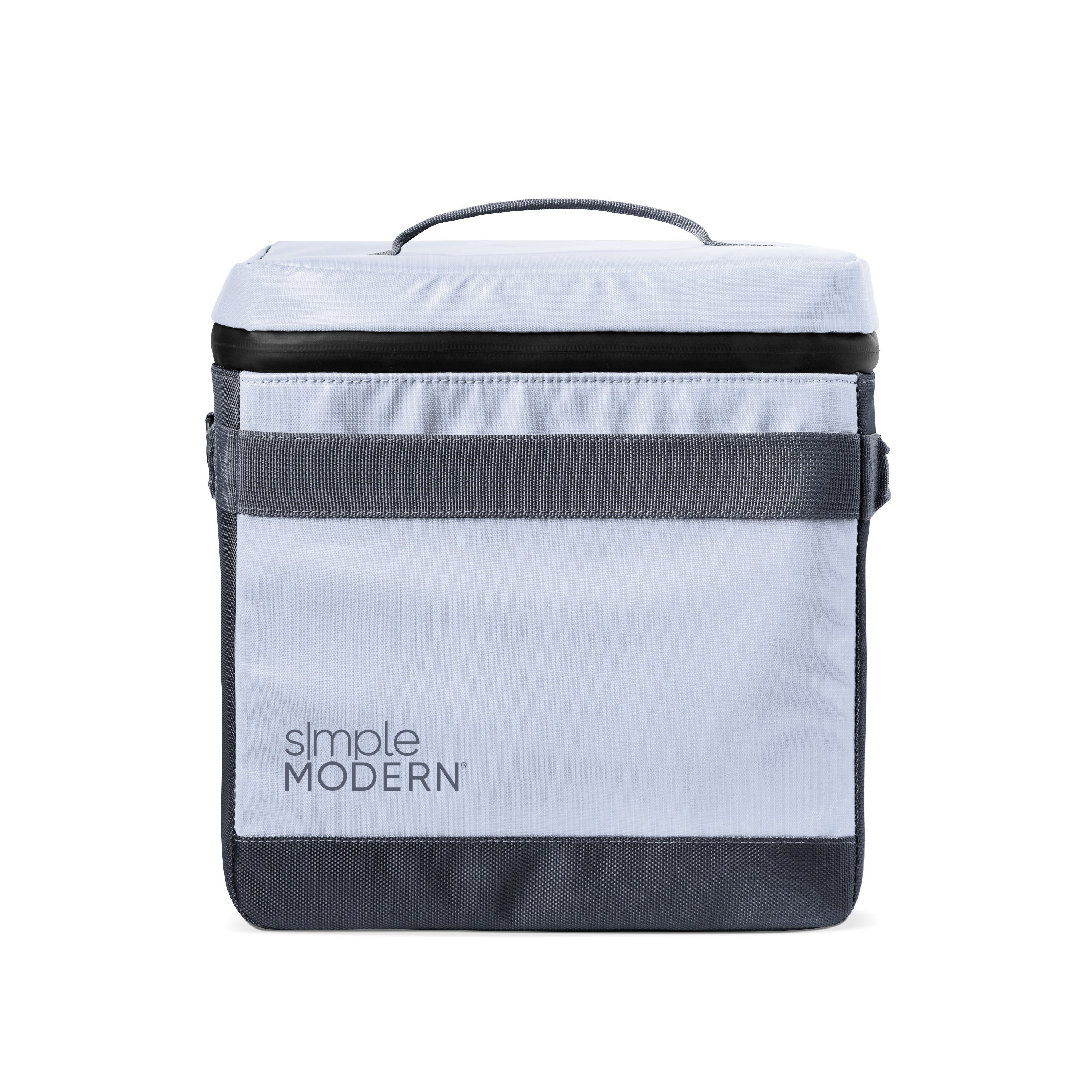 Light blue-gray tote bag with charcoal gray straps, trim, and bottom panel against a neutral background
