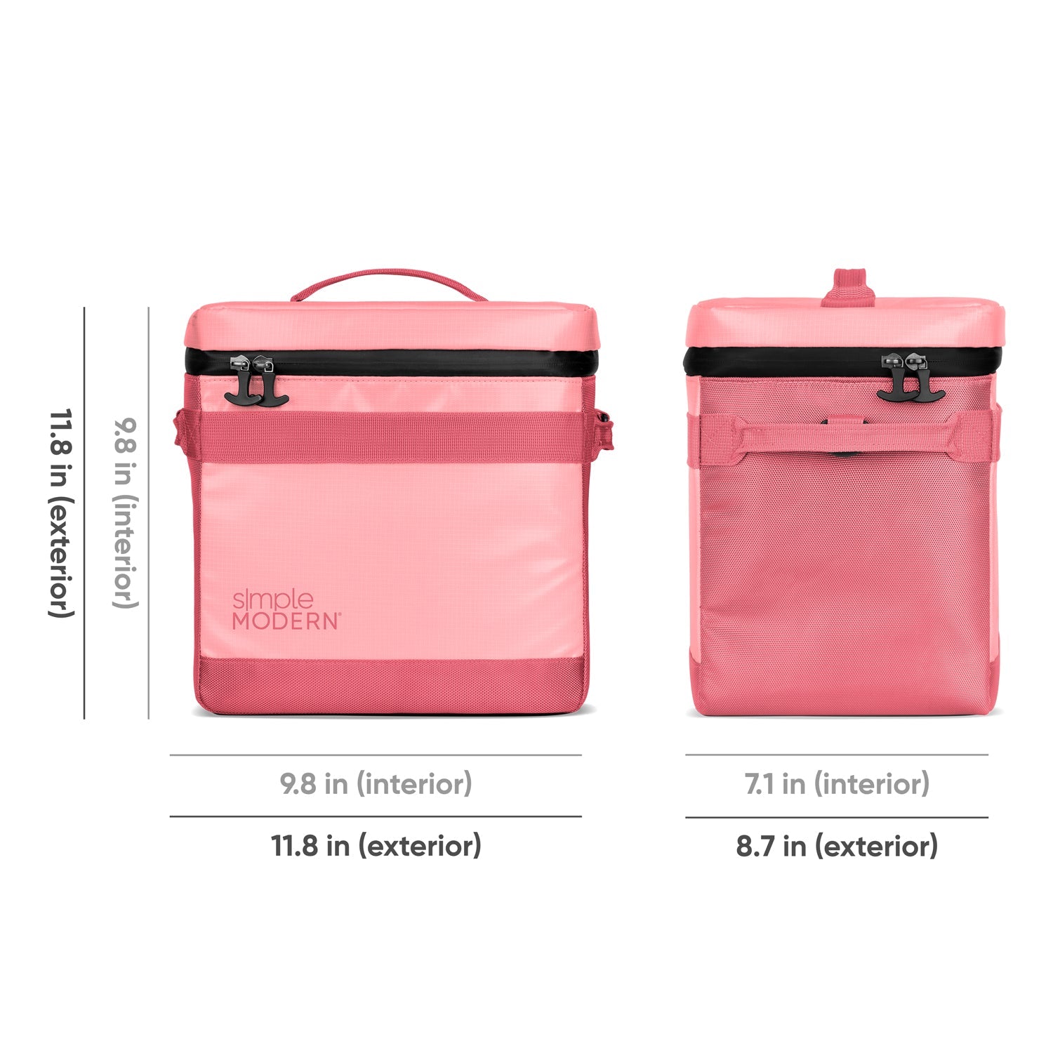 Two pink and black skincare or beauty products displayed against a neutral background, featuring coral and rose tones with charcoal black accents.