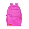 Hot pink backpack with yellow and orange zipper accents