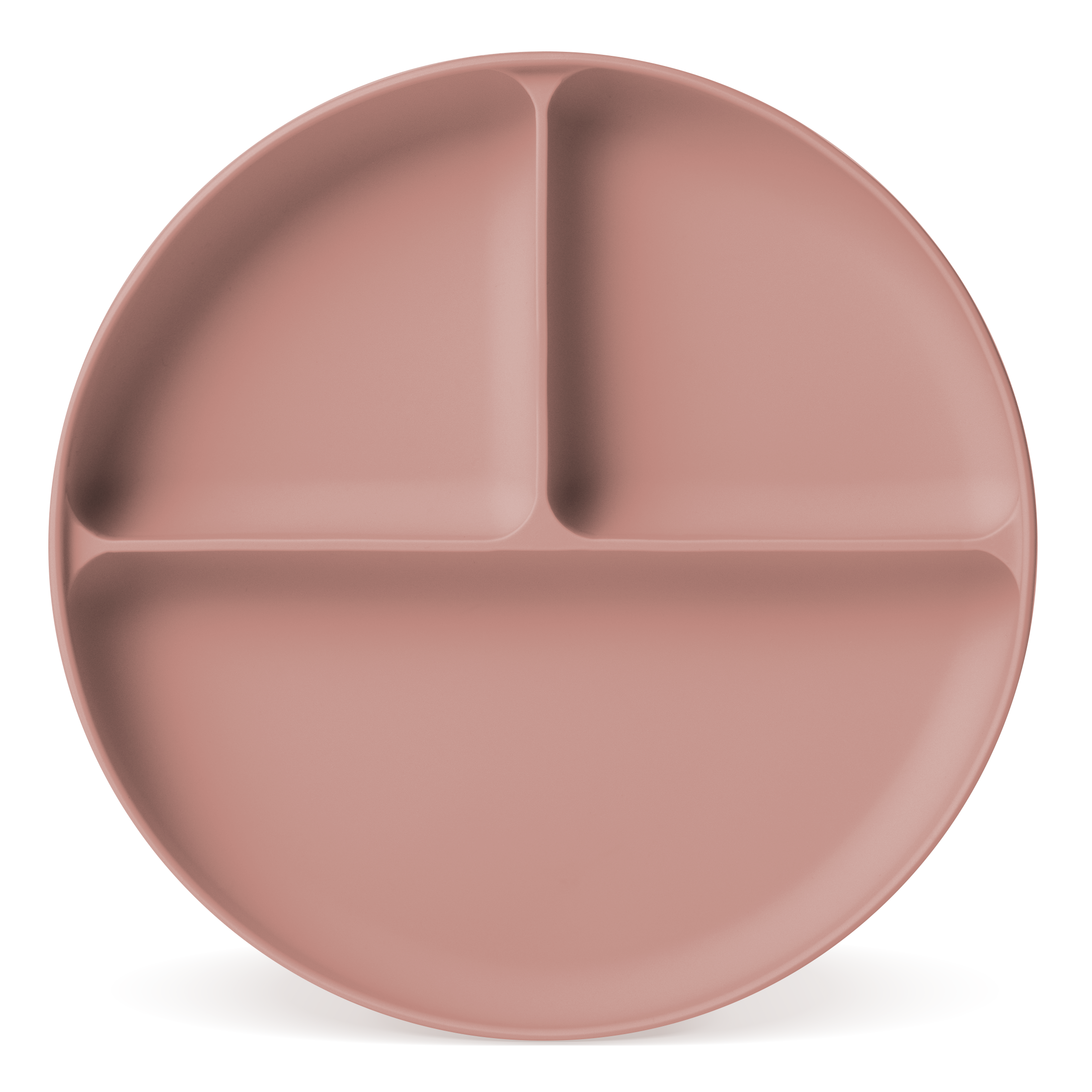 Soft dusty rose-pink ceramic plate with muted warm undertones and subtle gradient shading creating dimensional depth across the surface.