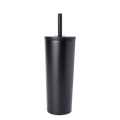 Matte black reusable cup with matching black straw on white background