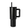 Matte black tumbler with gray tonal variations on white background