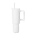 White insulated tumbler with matching white straw on light gray background