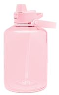 Light pink water bottle with cap and handle on white background