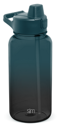 Teal to black ombre water bottle with matching teal cap and lid assembly