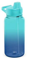 Gradient ombre bottle transitioning from bright turquoise at the top to light blue tones in the middle section