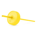 Bright yellow reusable straw and disc on matching yellow background, showing varying shades from pale to vibrant yellow tones