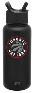 Matte black water bottle with bright red circular accent ring around team logo featuring gray tones in design