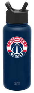 Navy blue water bottle with charcoal gray cap, Washington design