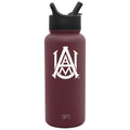 Deep burgundy water bottle with matte black cap and straw system