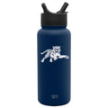 Navy blue matte water bottle with solid lid and spout assembly, featuring a sophisticated understated design.