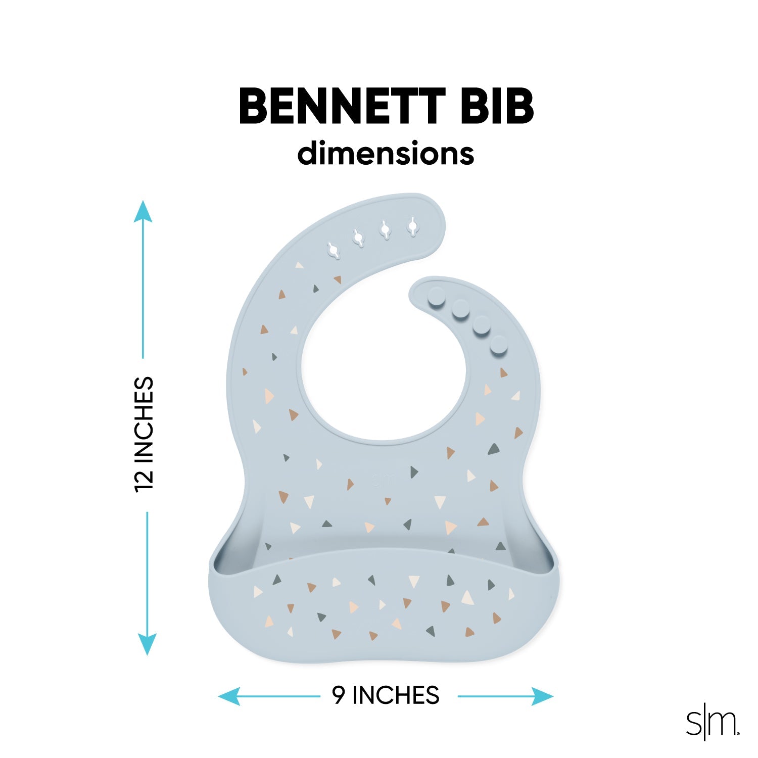 Soft periwinkle silicone toddler bib with light blue-gray tones, featuring a calming and gentle design for mealtime.