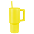 Bright yellow canary Tracker water bottle with modern minimalist design, featuring a clean cylindrical shape with a secure cap, displayed against a white background.