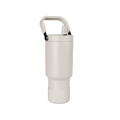 Pale beige cylindrical vessel with cream-colored closure cap on neutral off-white background.