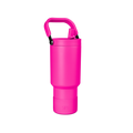 Vibrant hot pink cylindrical vessel with matching handle against white background