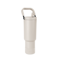 Off-white cream portable storage product with matte black carrying handle and metallic silver hardware details