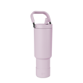 Lavender-pink spray bottle with handle and trigger, displayed against white background