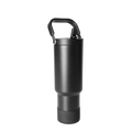 Black matte finish bottle with metallic gray accents, handle, and base against dark gray background