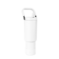 White carabiner with black attachment points at the handle against a white background