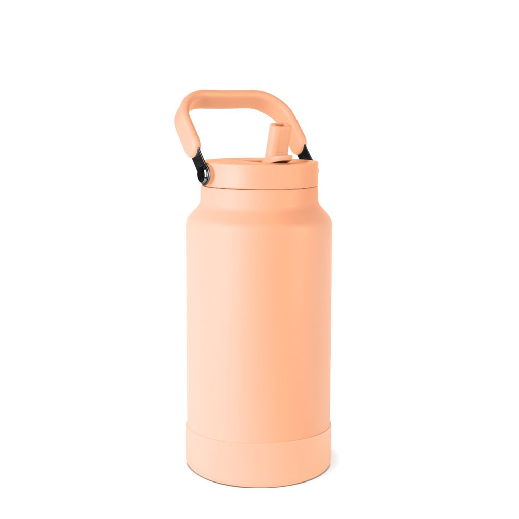 Soft peachy-salmon colored water bottle with muted pastel finish, shown against white background. Bottle features matching colored base and lid with clean, minimal design.