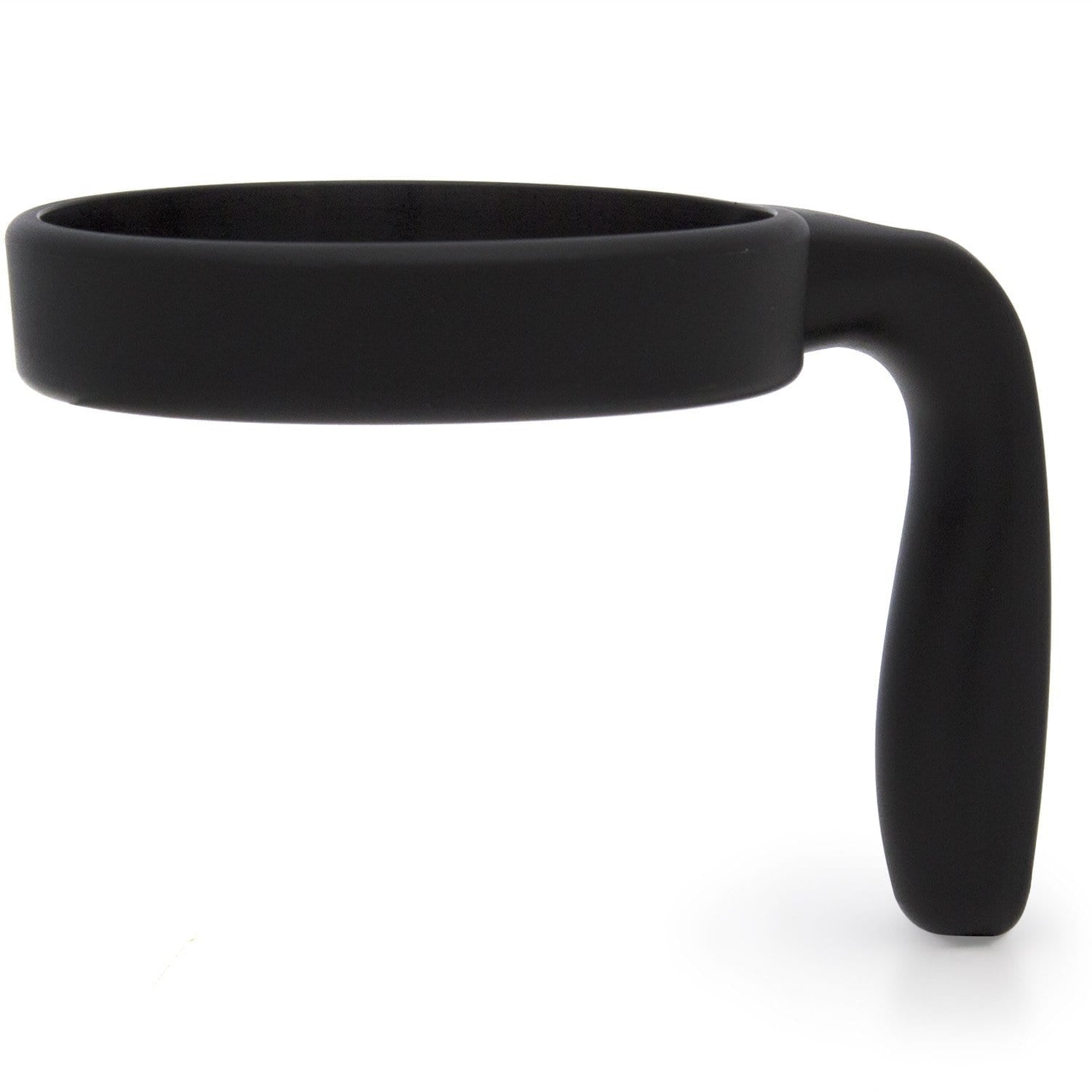 Black tumbler handle against white background