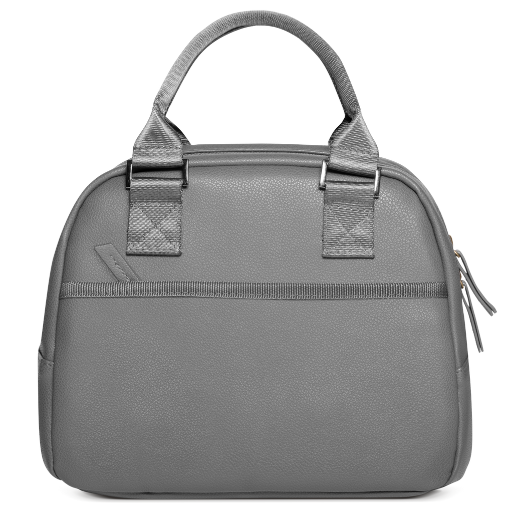 Gray tote bag with dimensional texture and subtle shading, displayed on white background